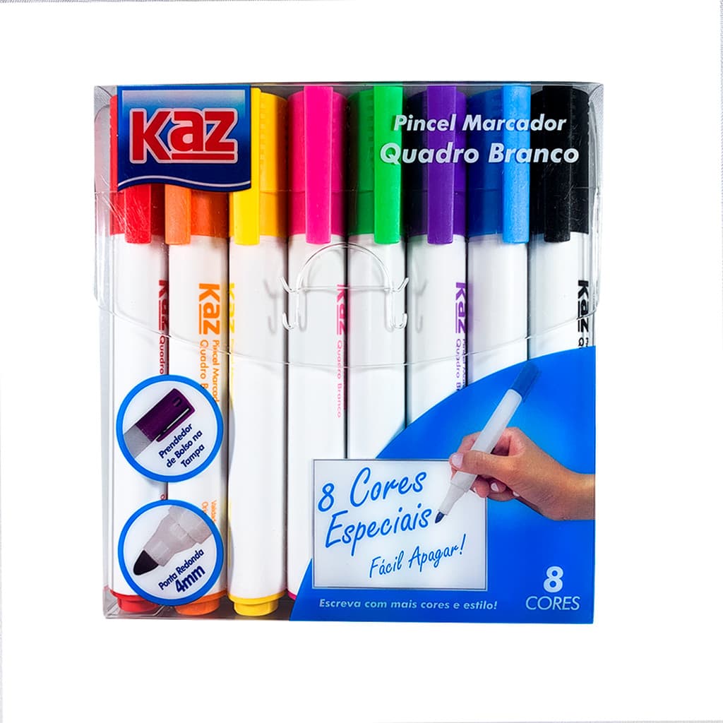 Caneta Pincel Marcador Colorido Para Quadro Branco Kit Com 8 Peças