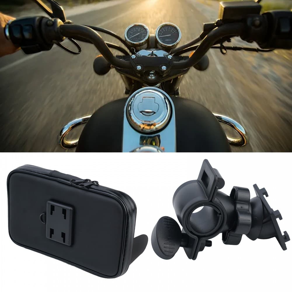 Suporte Para Guidão ATV Mount Case PU + ABS Bolsa Preta Celular GPS À Prova D'água