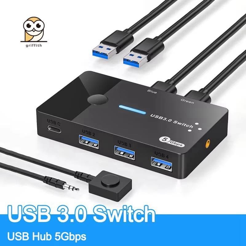 KVM Switch USB3.0 2 Em 4 Saídas Para Laptop Host USB3.0 Tipo C Dispositivo Compartilhando Mouse Teclado Impressora