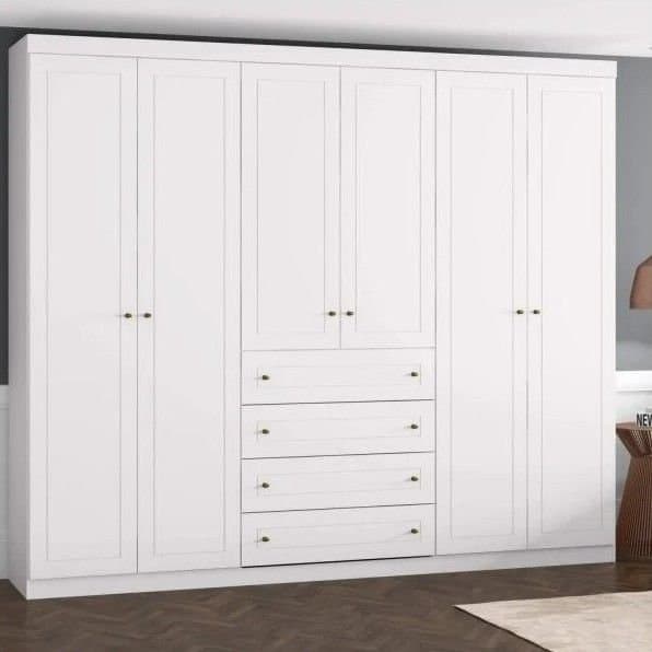 Guarda Roupa Casal Nova York 6 Portas 4 Gavetas Espresso Móveis Branco