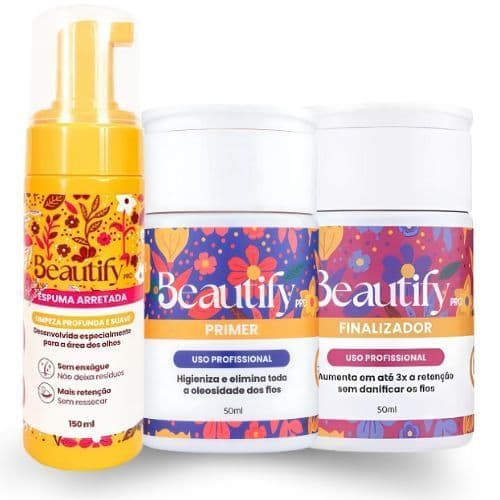 Kit Retenção De Cílios Espuma De Limpeza + Primer + Finalizador Beautify Pro Extensão De Cílios.