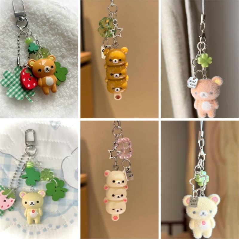 Bonito Rilakkuma Preguiçoso Urso Sino Pingente Estudante Telefone Móvel Saco De Escola Pequeno Ornamento Chaveiro
