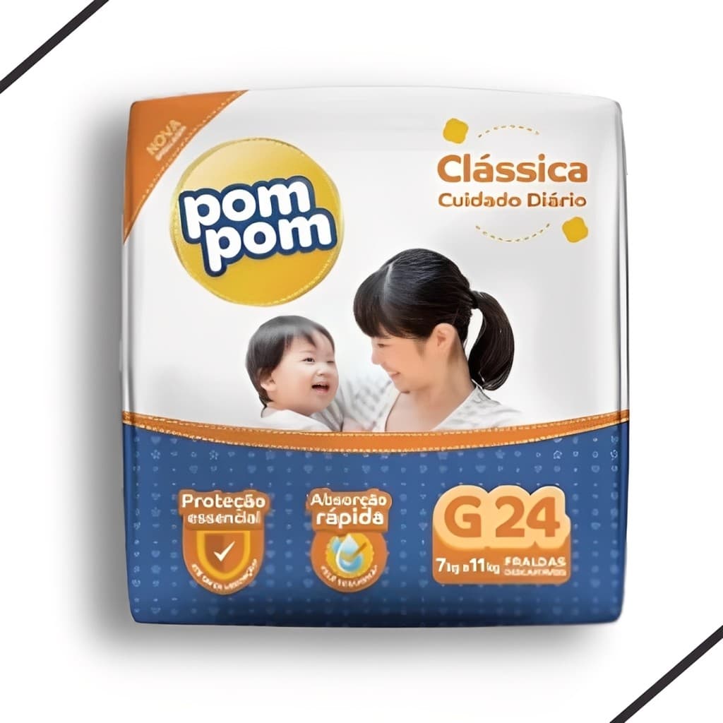 Fralda Descartável Pom Pom Clássica Jumbo G 24 Unidades – alta absorção, conforto e ajuste