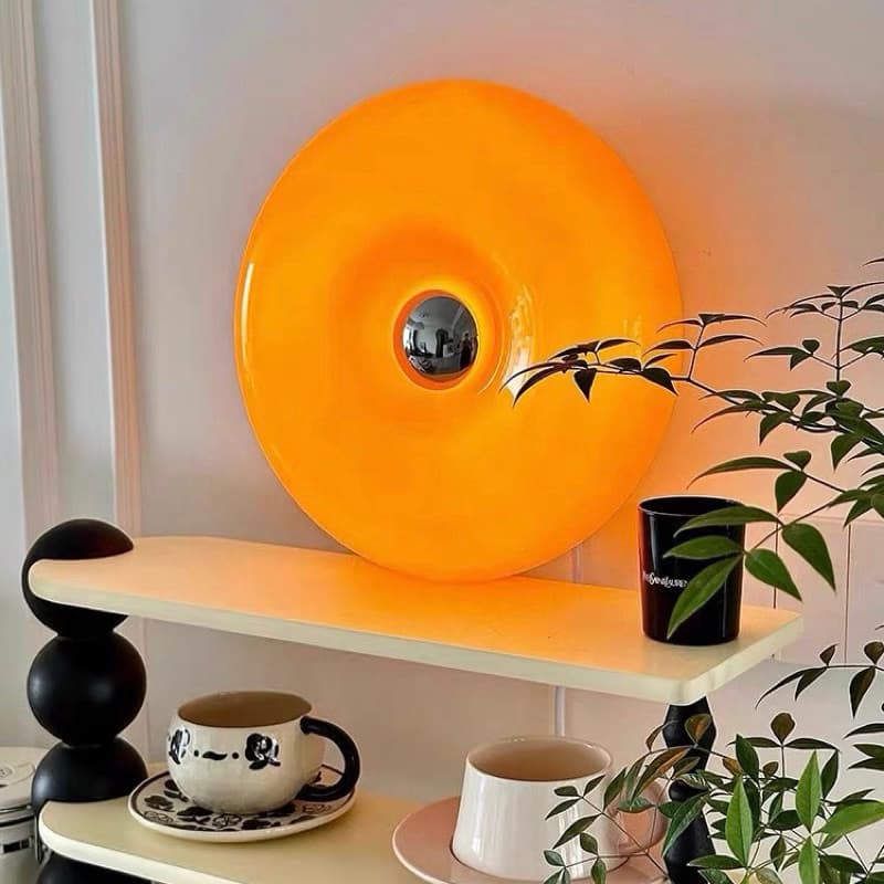 Luz Donut De Vidro Laranja Com Interruptor Prateado-Lâmpada Montável Na Parede De Mesa