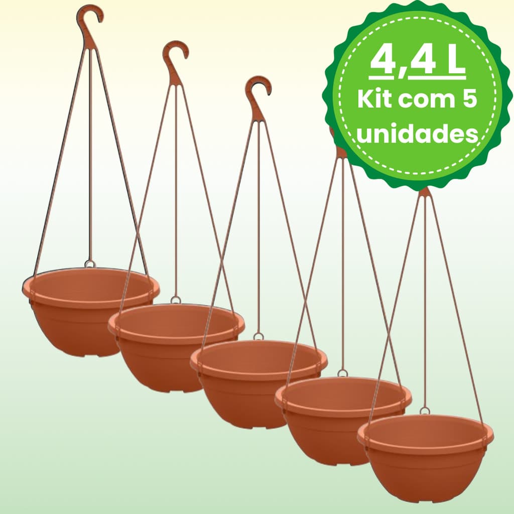 Kit 3, 4 ou 5 Vasos Cuia 4,4 Litros com Haste Alça Resistente Jardim Suspenso Pendurar