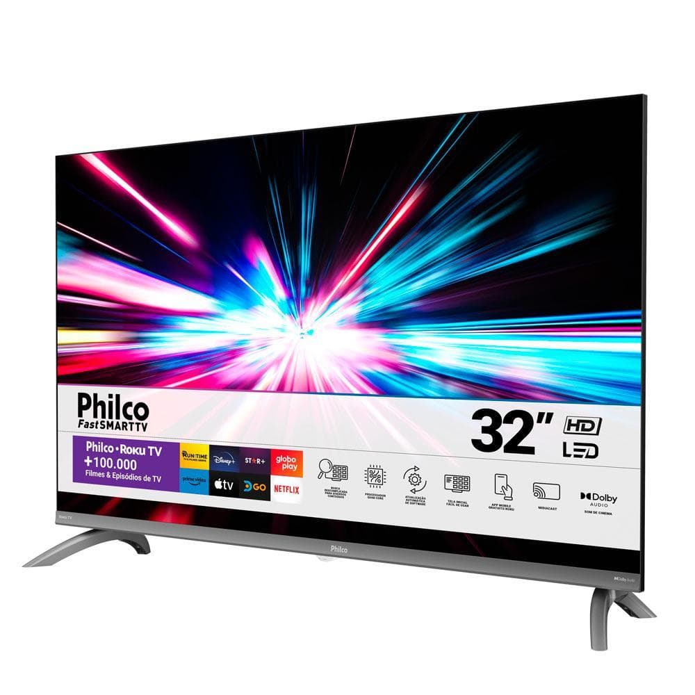 Smart TV LED 32" Philco PTV32CRA Roku TV Dolby Audio e Processador Quad-Core HDMI USB e Wi-Fi