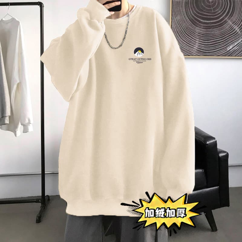 Nova jaqueta All-Match moletom masculino 2026 inverno cordeiro velo forro engrossado em torno do pescoço pulôver solto B