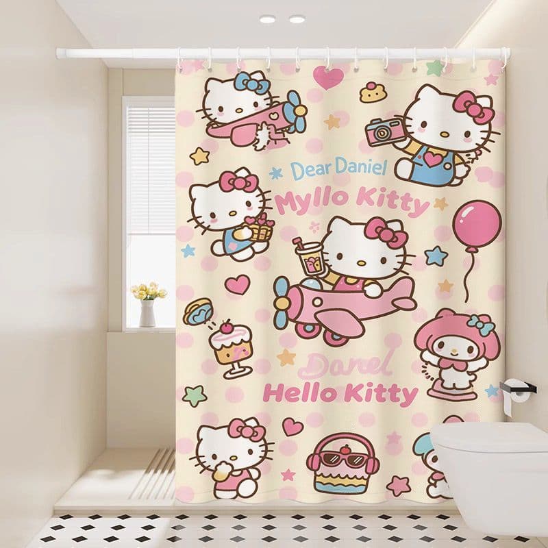HelloKitty Cortina De Chuveiro Para Banheiro , Tecido Impermeável , Divisória Não Perfurada , Porta Suspensa