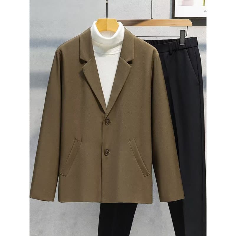 Primavera outono versão coreana fino-ajuste pequeno terno masculino Ins japonês Retro luz estilo maduro marrom Casual Bl