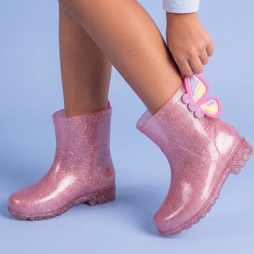Galocha Infantil Asa Borboleta Menina Bota Chuva Criança Leve Confortável Encantadora