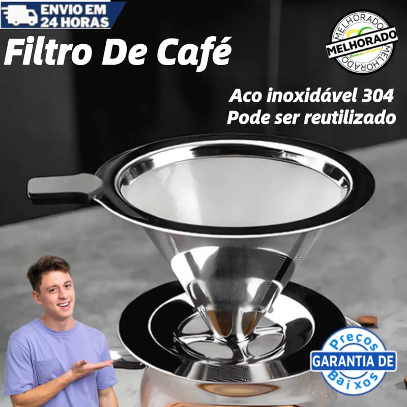 Filtro Coador de Café Inox - Com Pegador em Silicone - Coador de Café Grande Reutilizável
