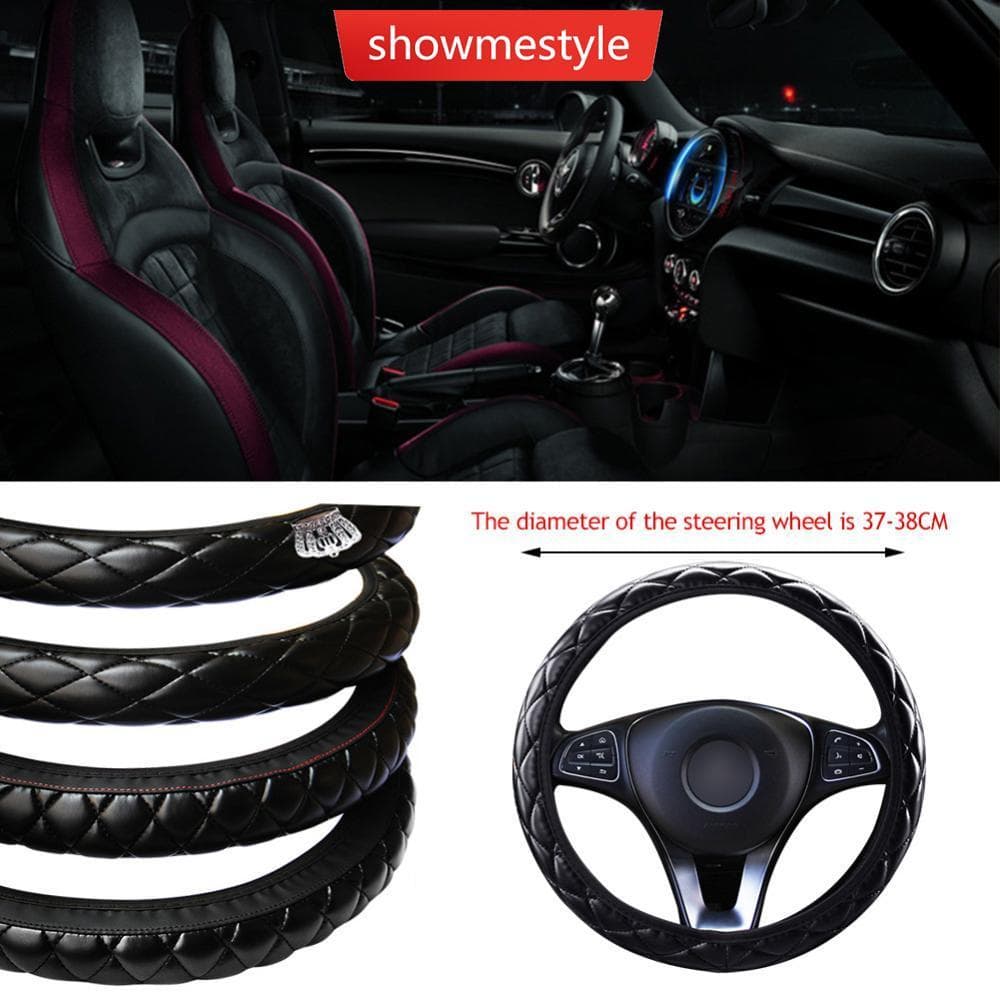 SMS 37-38cm De Diâmetro Couro Do Plutônio Capa De Volante Carro Coroa De Cristal Direção Antiderrapante Acessórios Inter