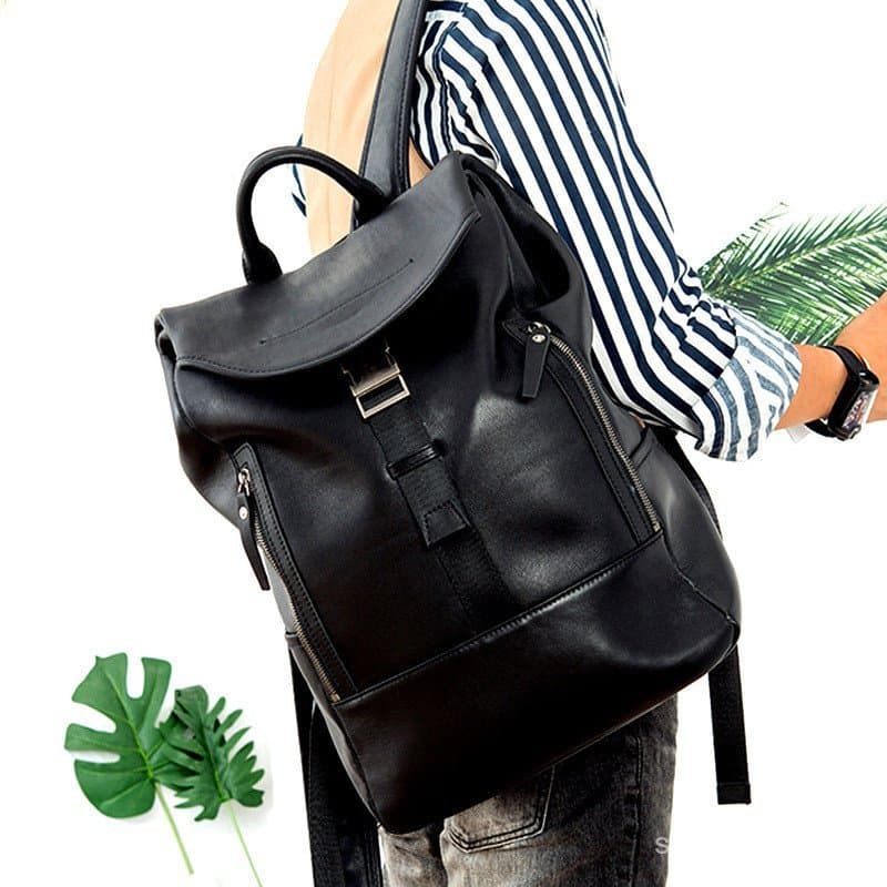 Mochila Masculina de Couro, Casual para Negócios, Simples, Bolsa para Computador, Bolsa de Couro, Moda, Tendência, Bolsa