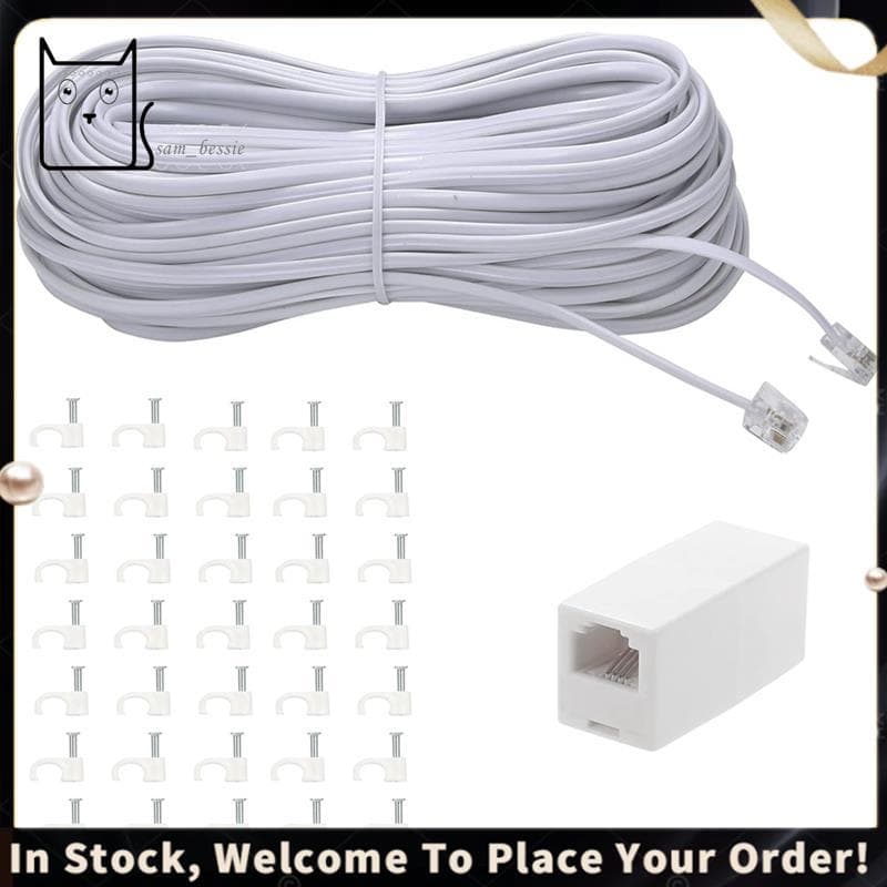 Acopladores De Linha Incluídos Cabo De Extensão De Telefone De 100 Pés De Fio De E 35 Suportes De Clipe