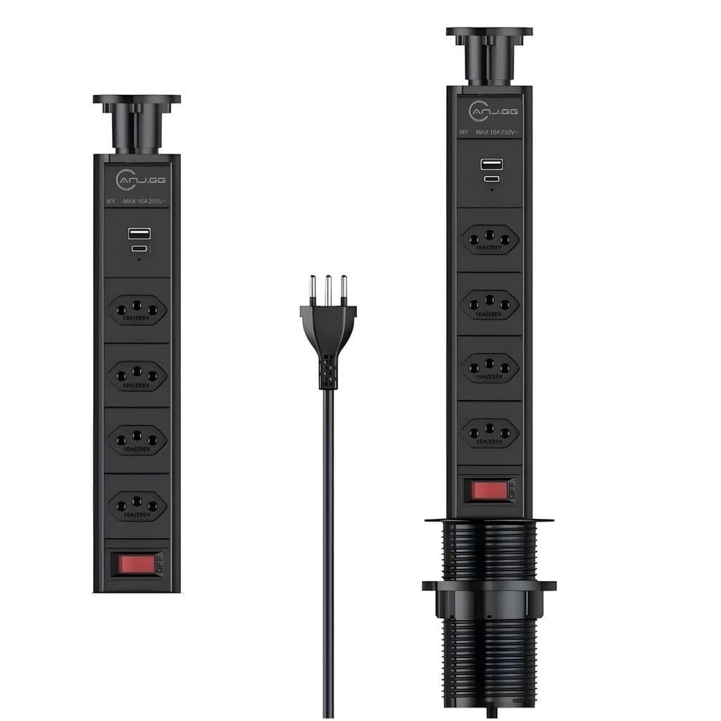 Torre Tomada Embutir Retrátil Mesa Multiplug Usb Tipo-c Bivolt