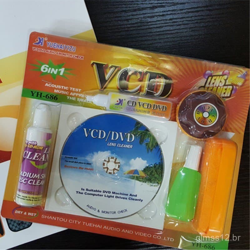 Kit de Limpeza de Discos DVD/VCD YH-686/A6, Conjunto de Limpeza para Unidade Óptica 6 em 1, Versão em Chinês e Inglês