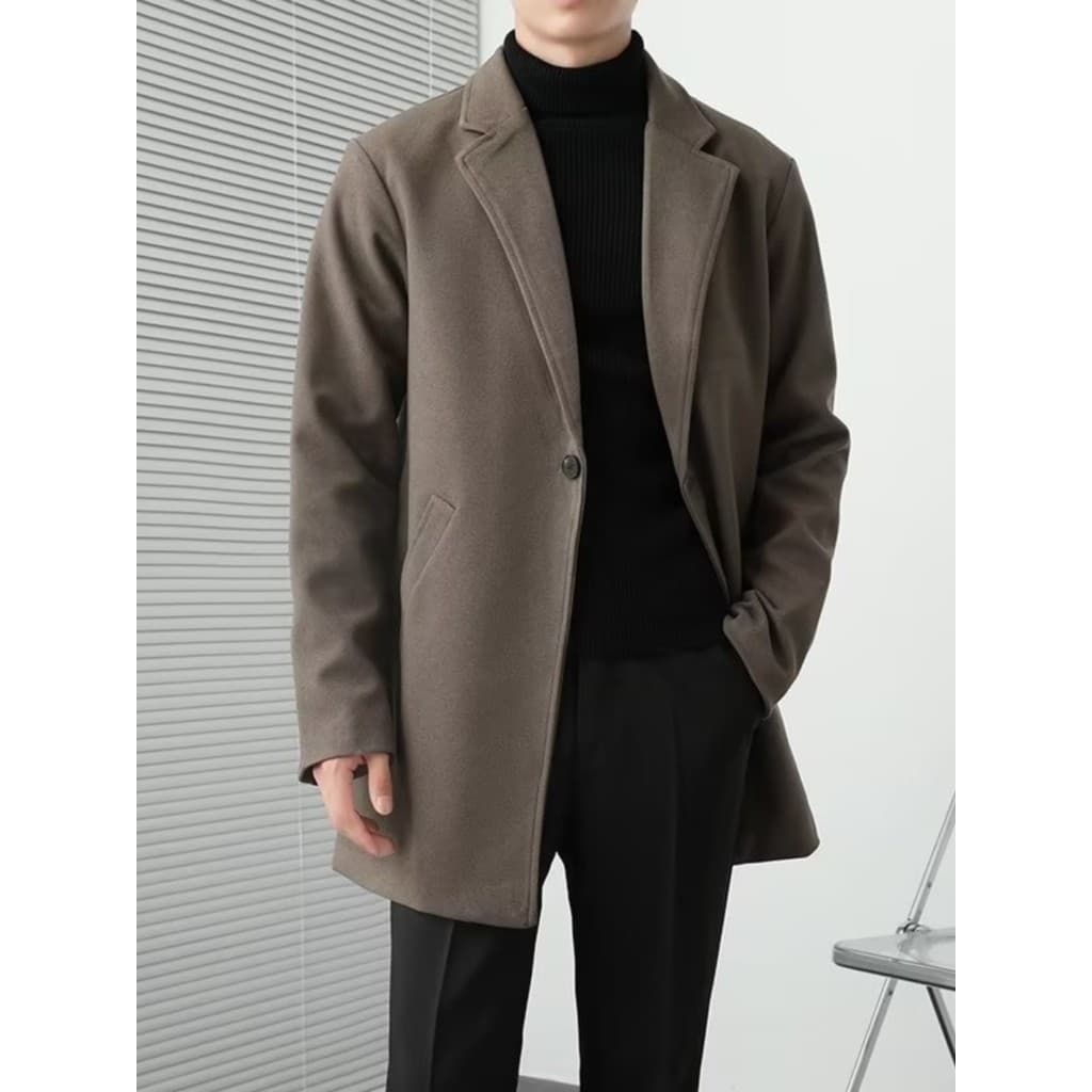 Outono inverno terno de lã jaqueta masculina japonês Retro Street Wear café cor Puffian bonito Casual meados de comprime