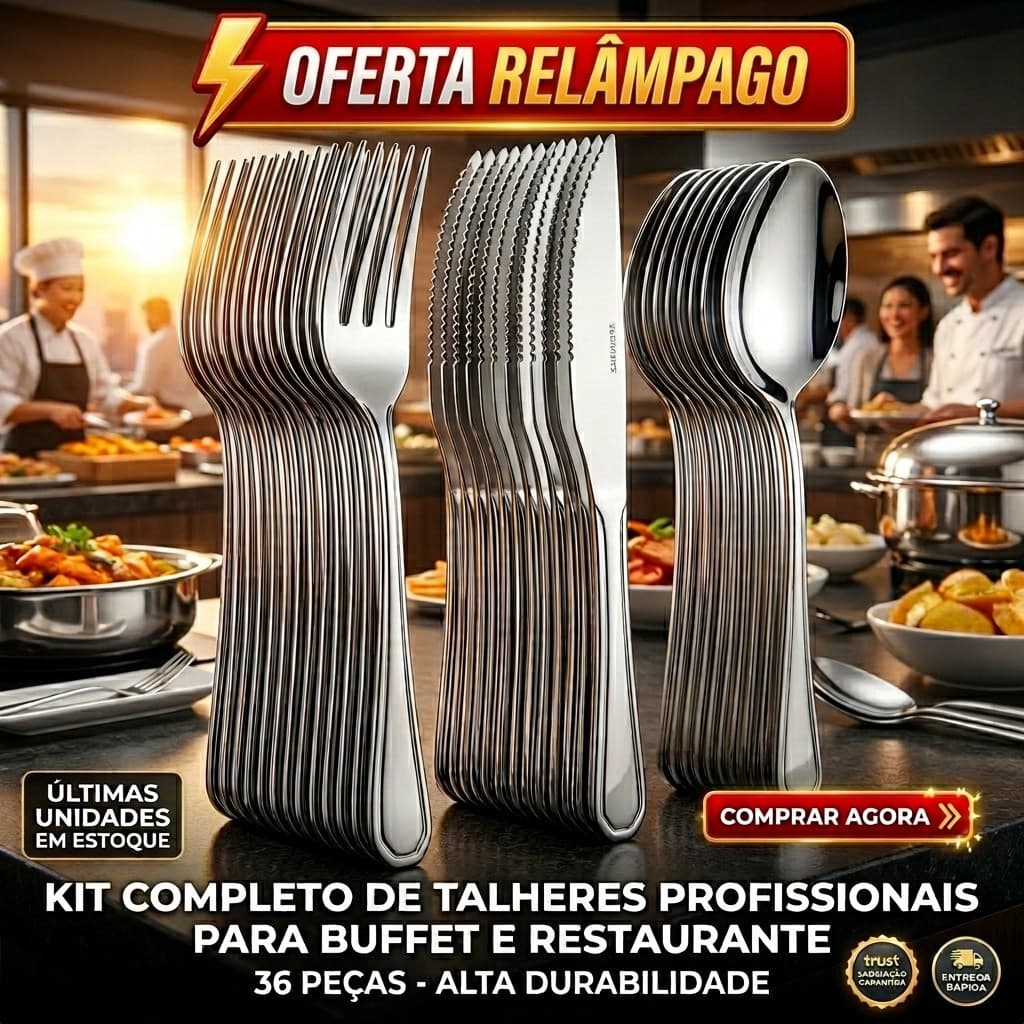 Conjunto Jogo de Talheres 36 peças Aço Inox 12 Facas 12 Garfos  12 Colheres de Mesa Casa Restaurante