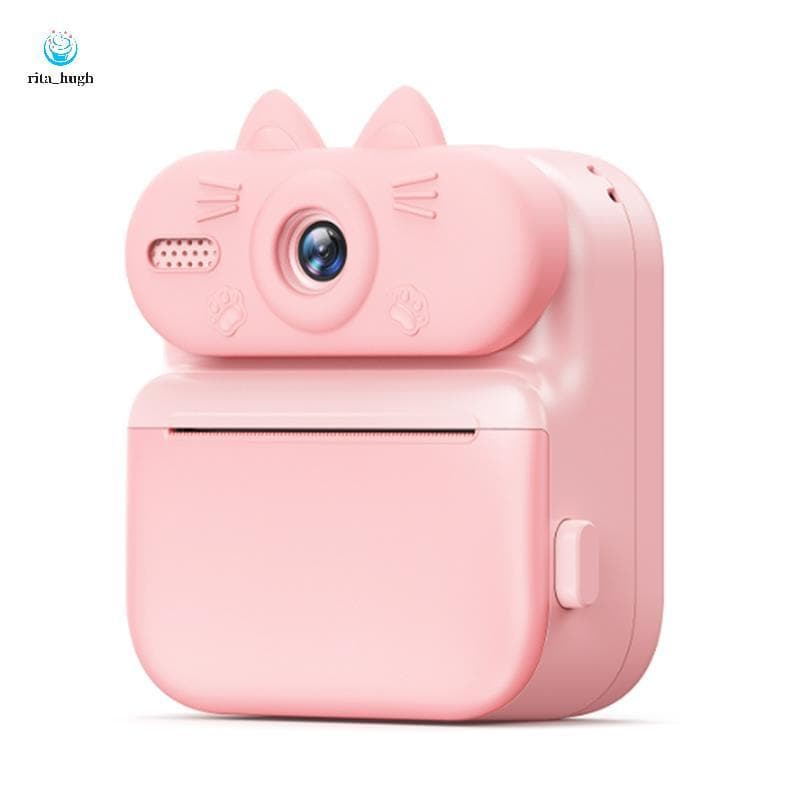 Câmera De Impressão Instantânea Com Design De Gato Rosa 1080P Para Crianças-Brinquedo Portátil De Presente De Aniversári