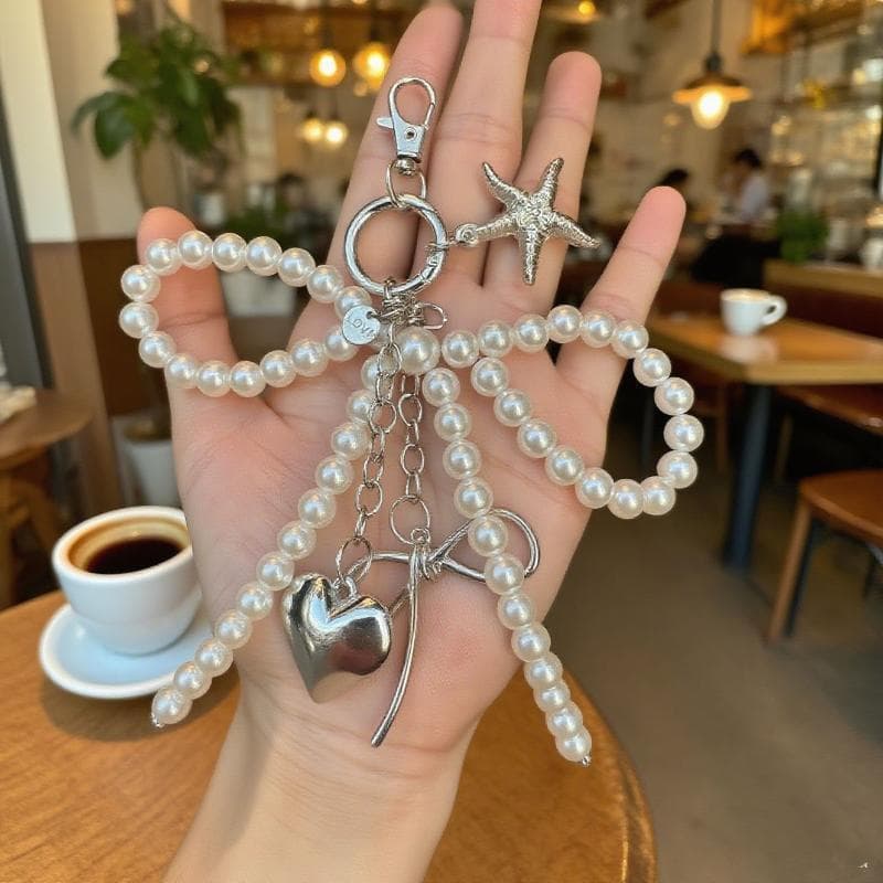 Decorador Novo Coreano Artesanal Pérola Arco Amor Pingente Temperamento Versátil Carro Chaveiro Feminino Menina Saco Dec