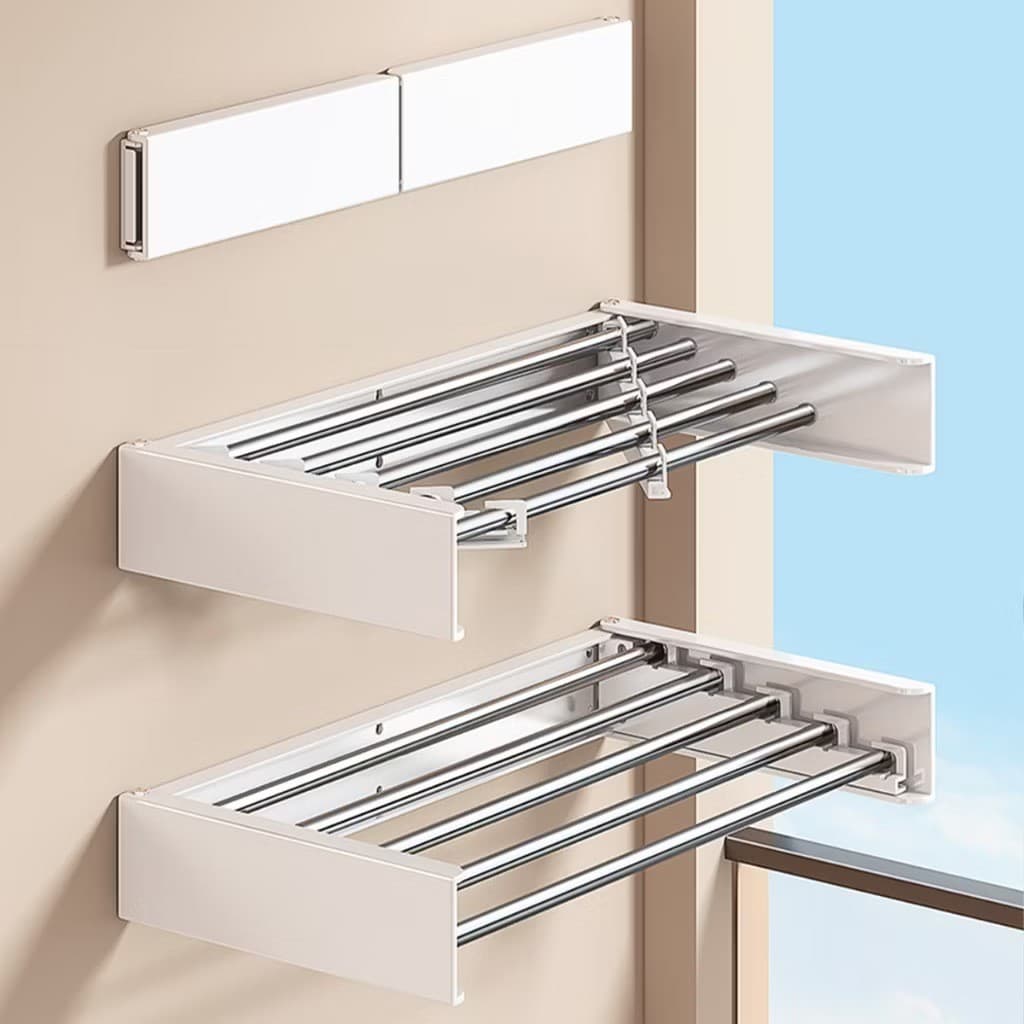 Varal de Parede Retrátil Com 5 Varetas 100/80 cm Dobrável Grande Invisível Resistente Porta Toalha