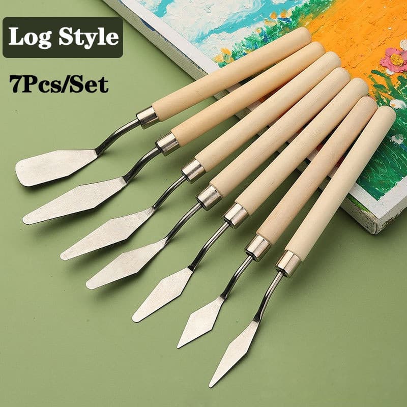 5Pcs/Set Paleta Faca De Aço Inoxidável Artista Artesanato A Óleo Pintura Suprimentos Raspador De Ponta Plana De Madeira 