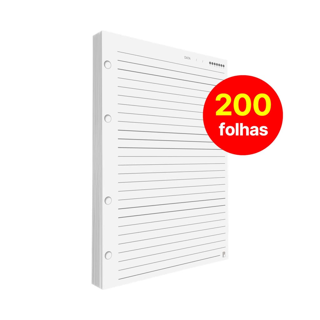 Refil Fichário Pautado 200 folhas Universitário, Colegial e A5