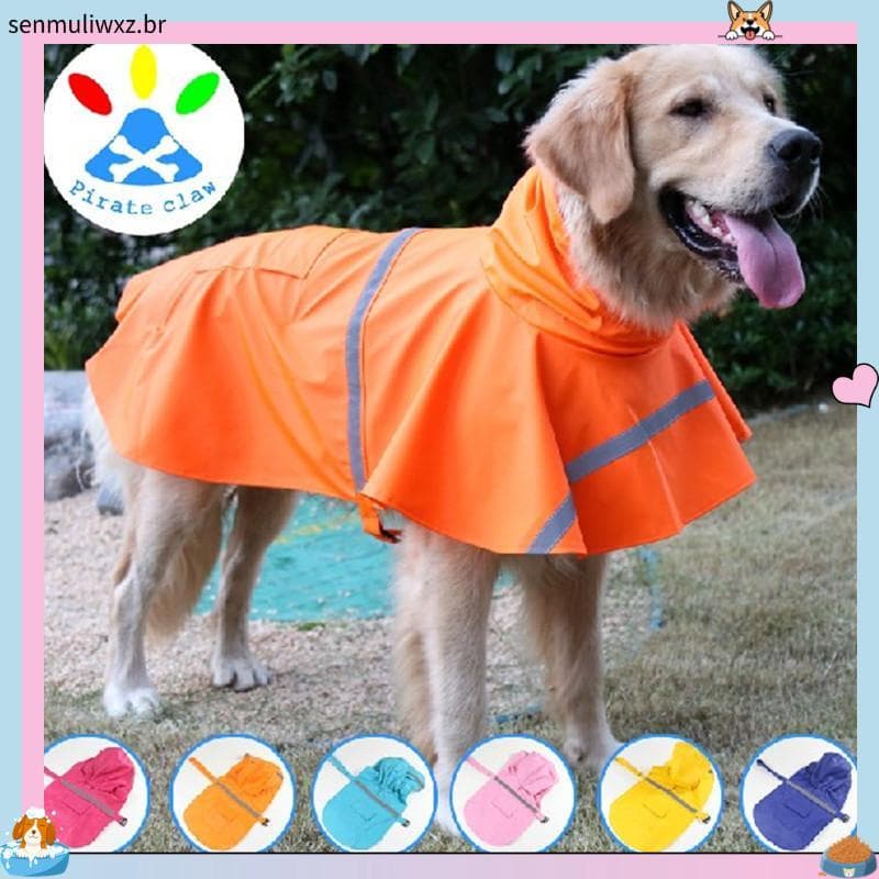 Capa De Chuva Para Cães Com Fita Reflexiva Grande/Casaco Animais De Estimação/Cachorros XS-Xxxg