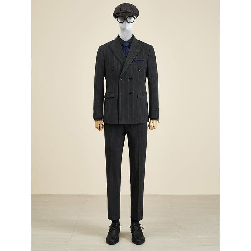 Sr. DT listrado duplo Breasted terno masculino luz luxo Formal terno Retro britânico terno noivo terno de casamento