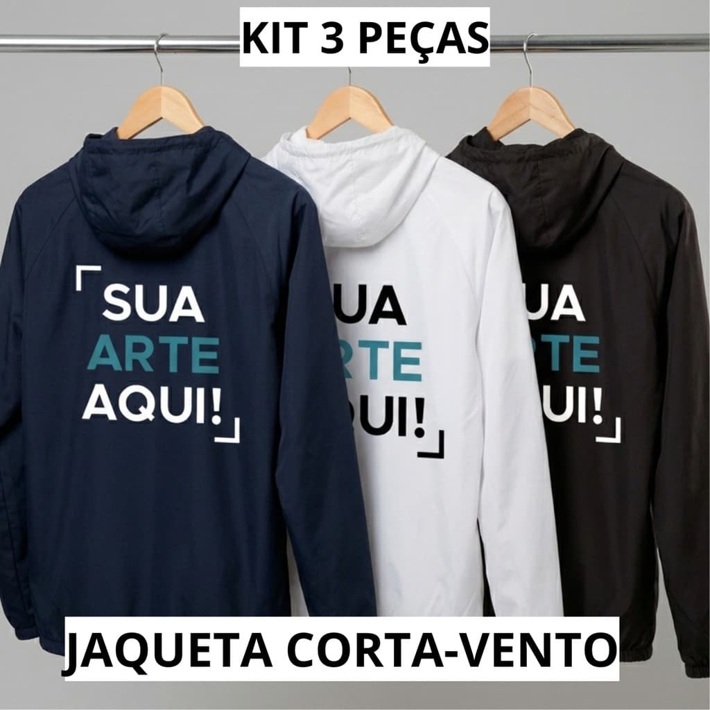 Kit 3 Jaqueta Corta Vento Impermeável Personalizada Capuz