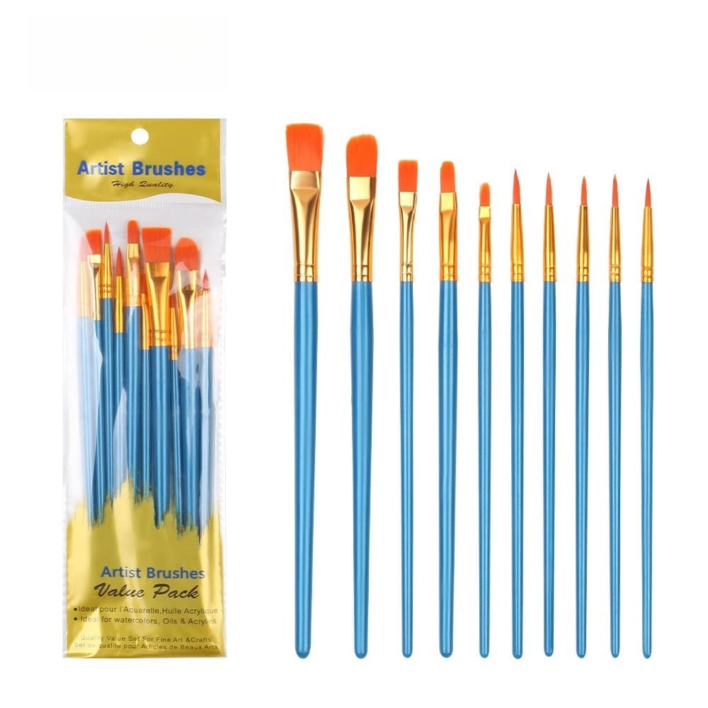 Kit com 10 Pincéis artísticos para pintura cerdas macias - Aquarela, Guache, Óleo, Acrílica