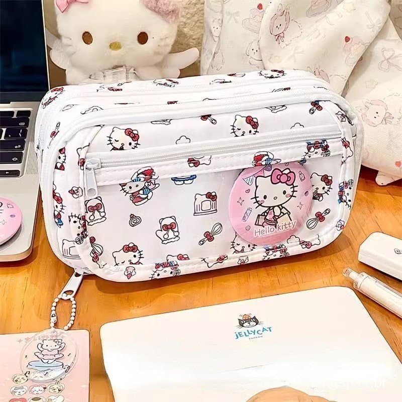 Estojo de Lápis Kawaii Sanrio, Hello Kitty, Pochacco, Armazenamento de Capivara Chiikawa para Suprimentos de Estudantes