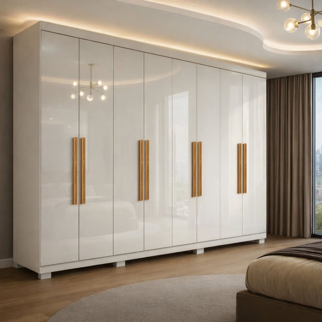 Guarda Roupa Casal 8 Portas 4 Gavetas com Pés Paris Espresso Móveis Branco