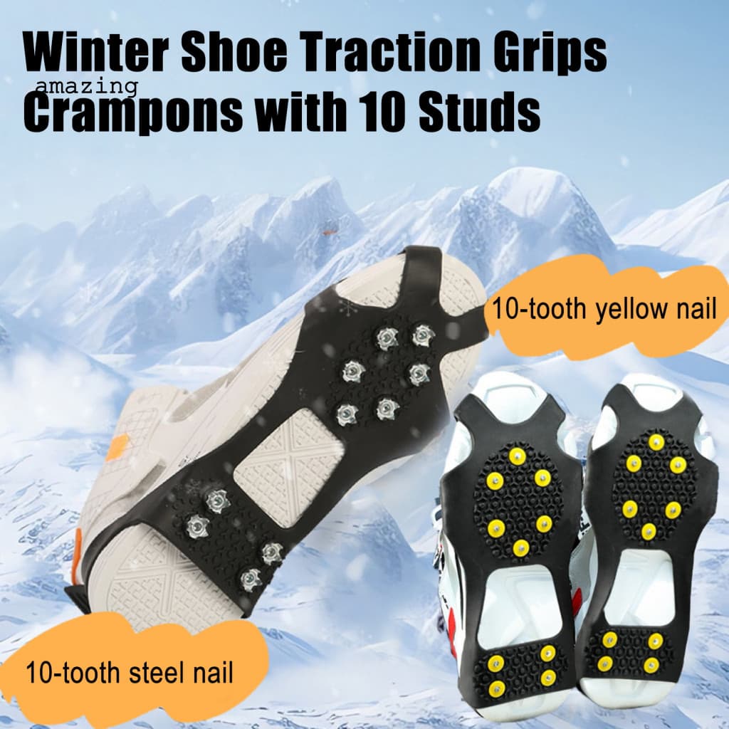 Alloy Spike Shoe Grips Winter Traction 1 Pair Ice Cleats Crampons with 10 Studs for Men Women – Non-slip Outdoor Snow 