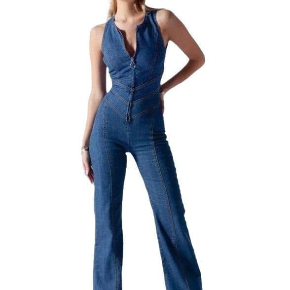 Roupas Femininas Estilo 2026 Primavera Novo Macacão Jeans slim fit Sem Mangas Moda De Rua Retrô De Cintura Alta .