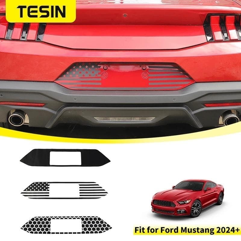 TESIN Decoração Da Placa De Licença Traseira Do Carro Capa Adesivos Decalque Para Ford Mustang 2024 Up Acessórios Exteri