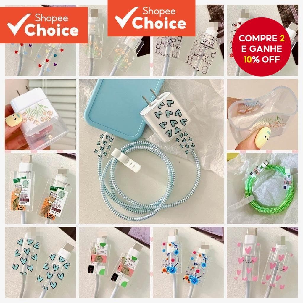 Caso Para Carregador Plug Cabo Primavera Linha Envoltório Protetor De Dados Flores Capa Macia