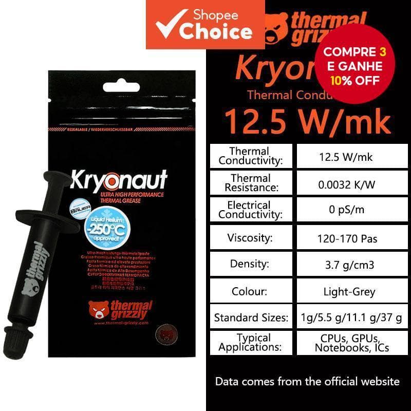 Pasta Térmica Grizzl y Kryonaut Para CPU/GPU Cooler Graxa De Silicone De Resfriamento Composto De Grande Capacidade 1g/5