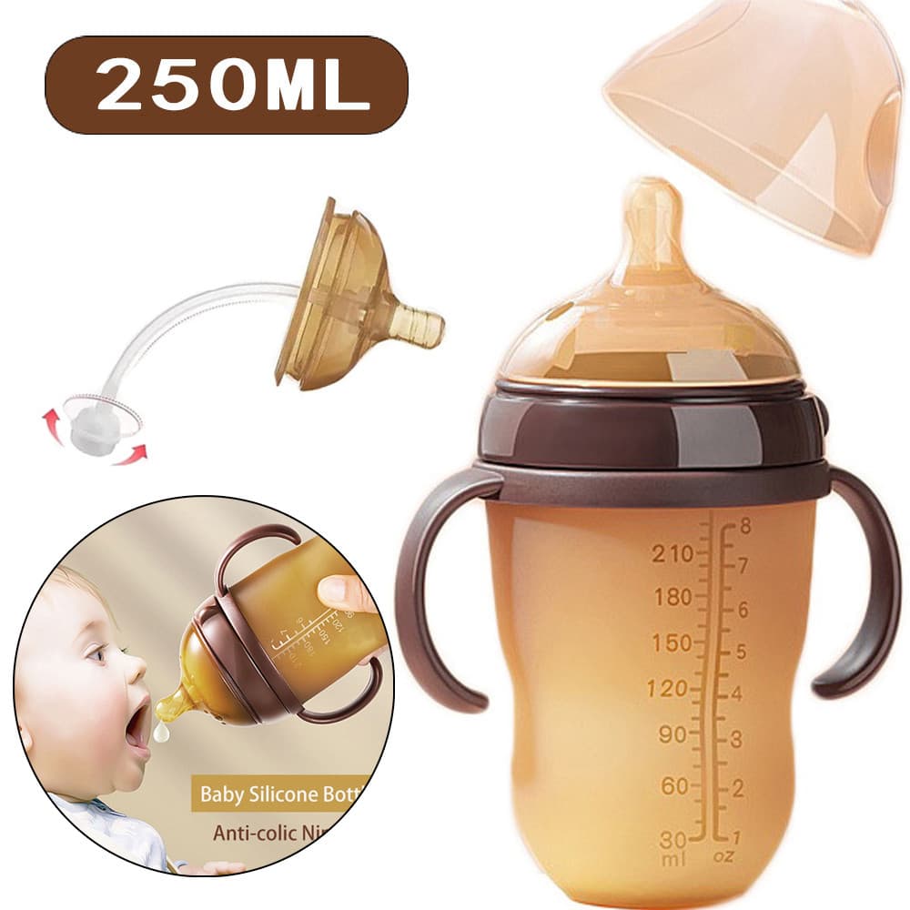 Mamadeira De Silicone De 250ml Estilo Leite Materno - Anticólica E Antirrefluxo, Com Canudo De Esfera De Gravidade