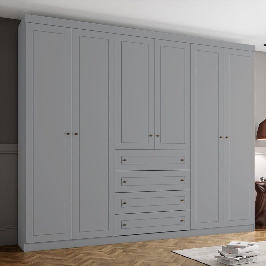 Guarda Roupa Casal Nova York 6 Portas 4 Gavetas Espresso Móveis Cinza