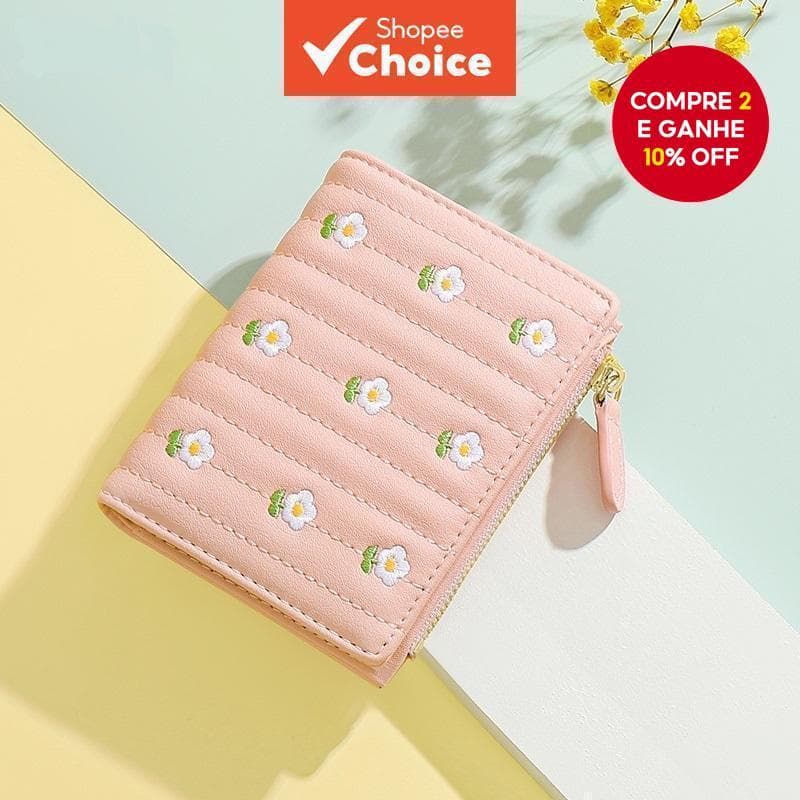 Carteira De Bordado Curto Feminina Fofa Estilo Coreano Para Mulher Com Bolsa De Moedas