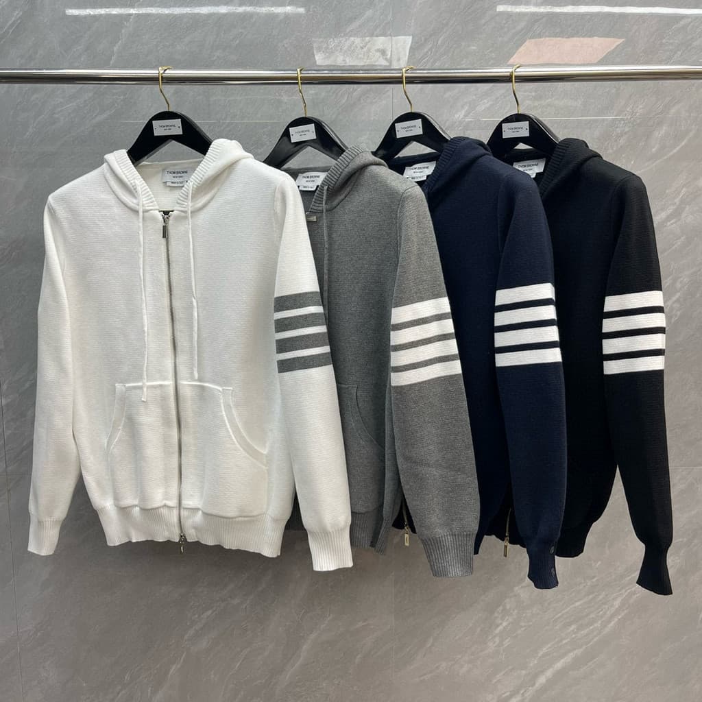 7WG1 Outono Inverno Novo Cardigan Listrado De Manga Comprida Com Cordão E Capuz Zíper De Lã