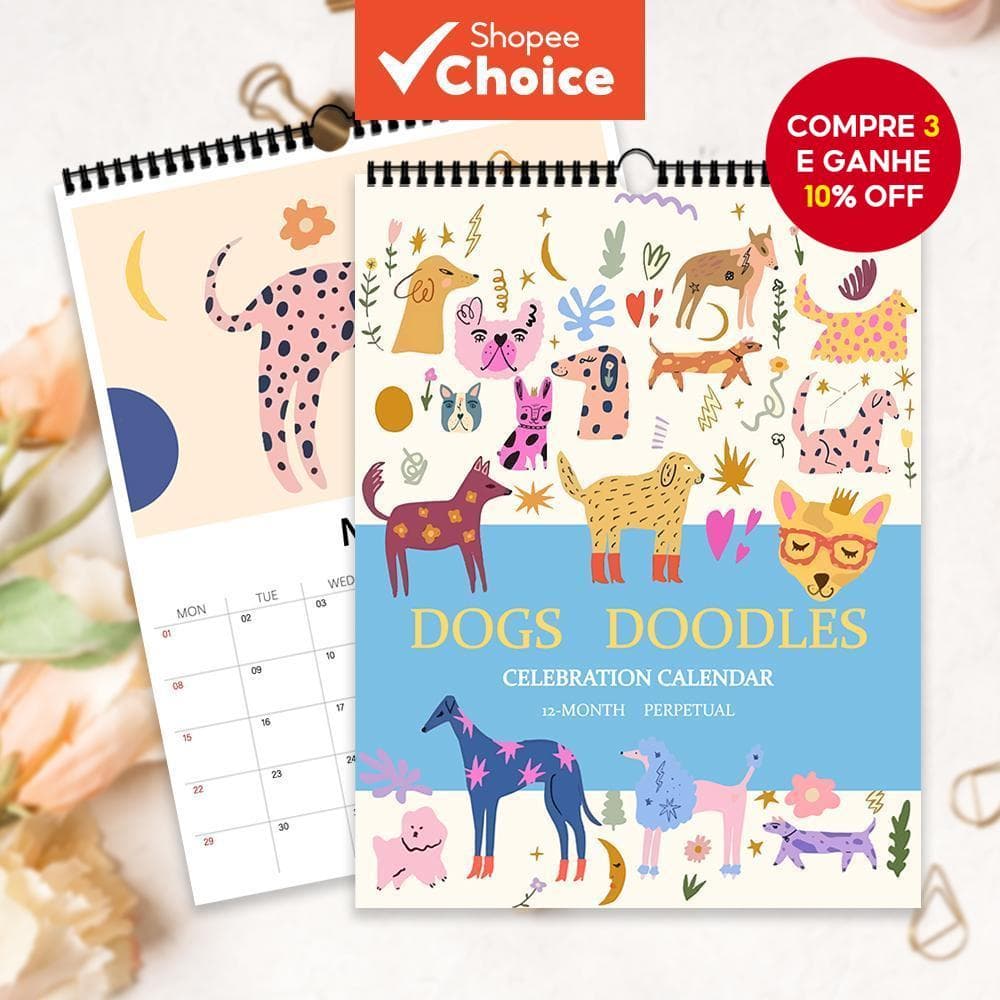  Calendário de Parede 1pc 2026, Ilustrações de Gato e Cachorro Abstratos, Design de Desenho Animado Fofo, Imagens de