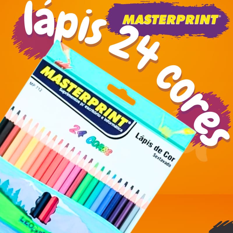 Lápis de Cor 24 Cores Resistente Sextavado Escolar Masterprint