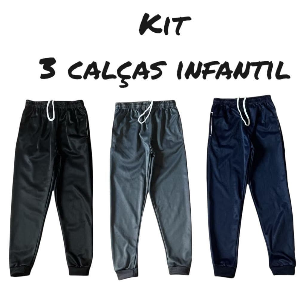 Kit 3 calças 2 ou 1 peça Infantil e Juvenil Forrada 4 ao 16 SEM MARCA LISA    Escola / Dia a dia