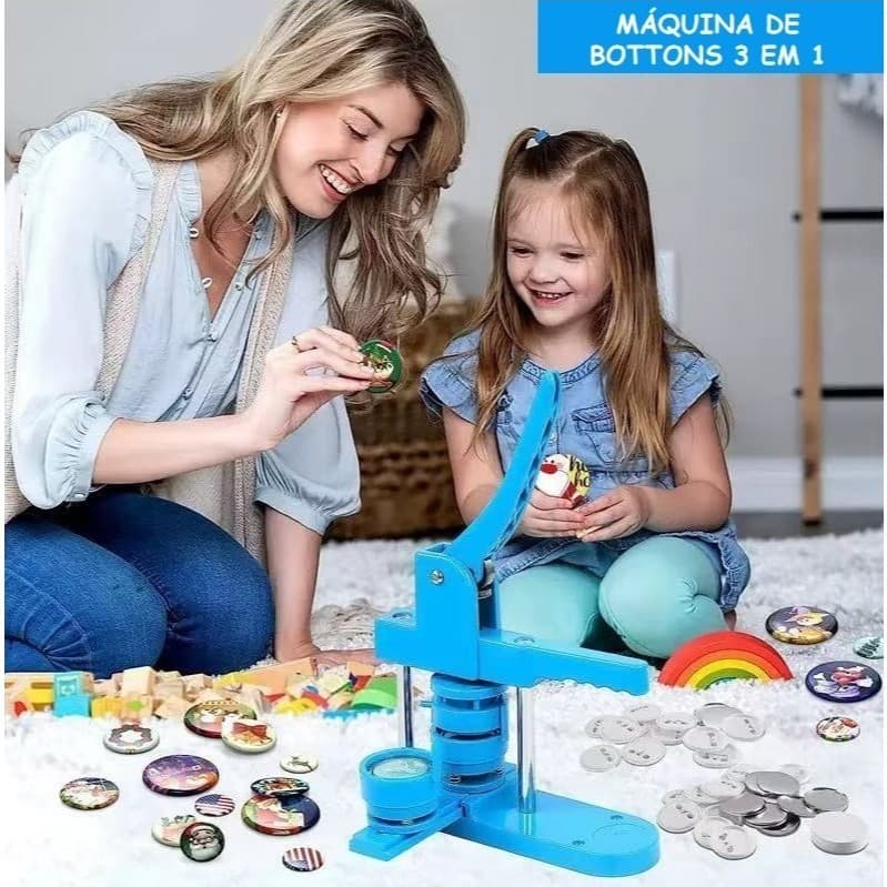 3 em 1 - Máquina de Bottons 32/44/58mm DIY – Criador de Crachás, Broches e Botões Personalizados