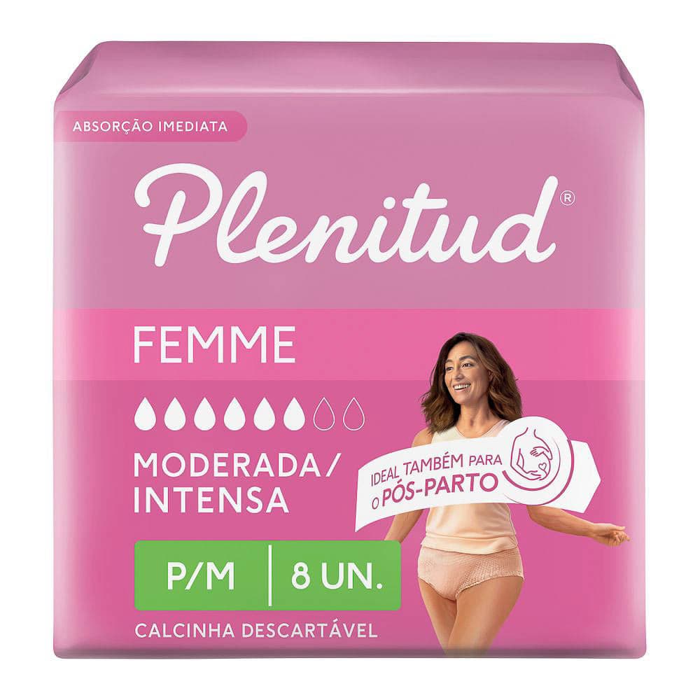 Roupa Íntima Plenitud Femme Tamanho P/M com 8 Unidades