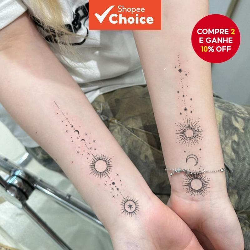 Tatuagem Temporária Sun Moon Stars-Adesivo Corporal À Prova D'água , Arte Mística Para Braços E Pernas Homens Mulheres ​