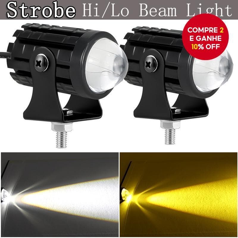  Luz de Moto com Strobo Duplo - Farol Alta/Baixa Hi/Lo com LED Branco Amarelo Flashes Luz de Neblina LED Auxiliar à