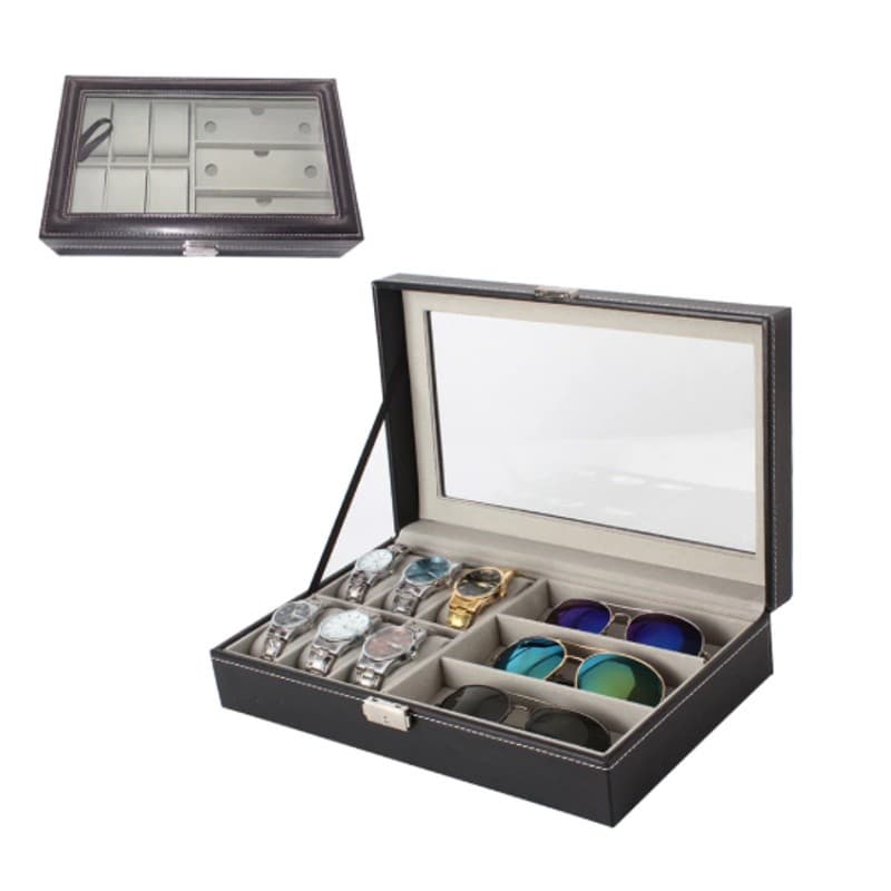 Caixa Organizadora Relógio e Óculos 12 e 6 Divisórias Para Armazenamento de Relógio Unissex